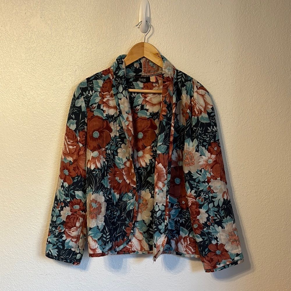 Vintage Fritzi Floral Quilted Open Coat Medium